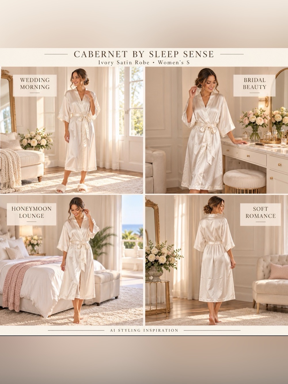 Cabernet By Sleep Sense Intimate Bride Satin Self Tie Robe Bathrobe Women S